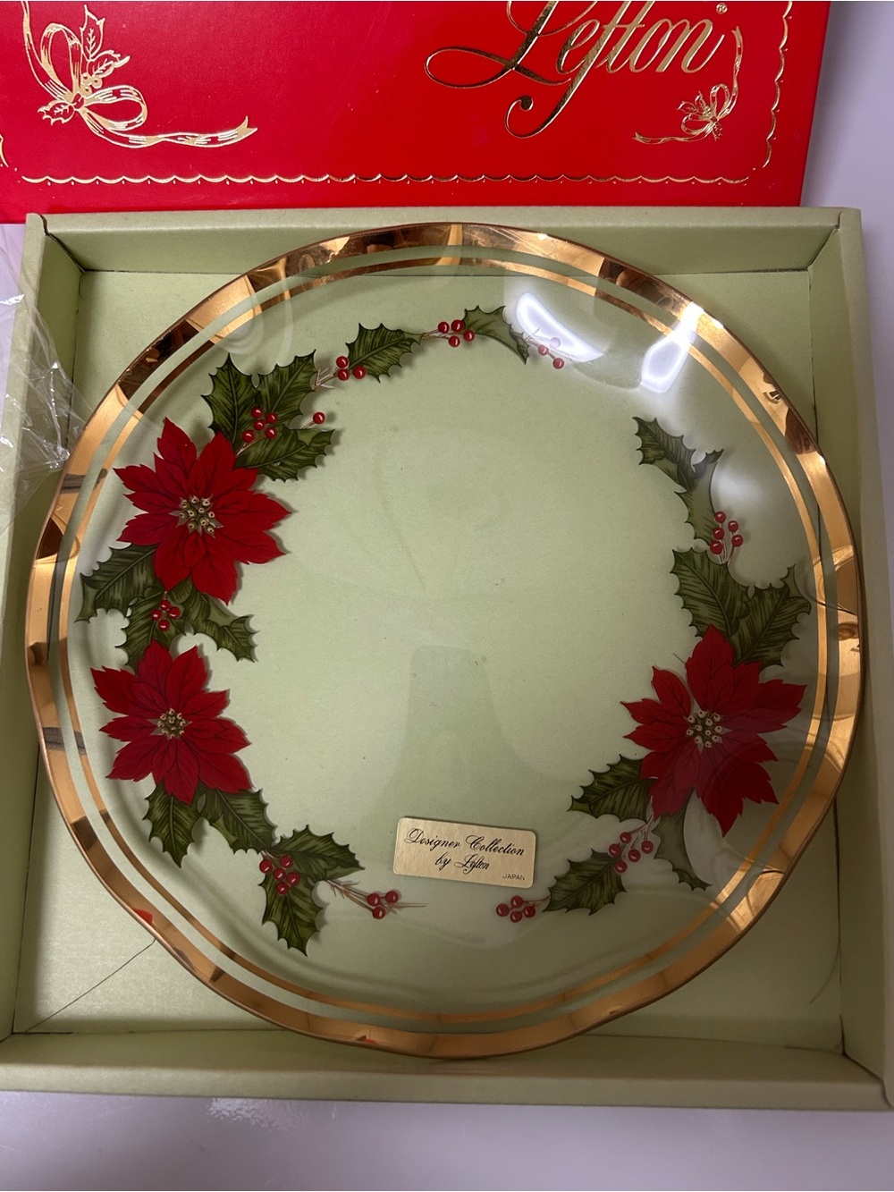 Lefton 12.5” Oval Glass Christmas Dish Cardinals Holly Michio Suzuki Japan